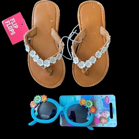 NWT-GIRLS FLIP FLOPS & DISNEY FROZEN SUNGLASSES - Picture 1 of 11